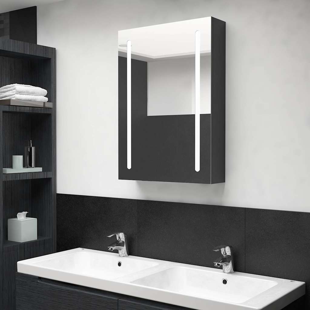 326496 vidaXL LED Bathroom Mirror Cabinet Shining Black 50x13x70 cm