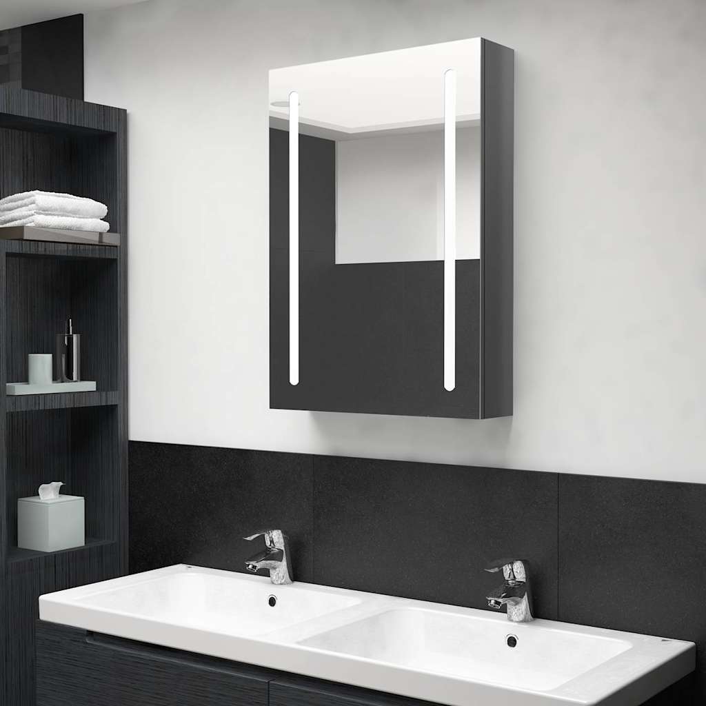 326498 vidaXL LED Bathroom Mirror Cabinet Shining Grey 50x13x70 cm
