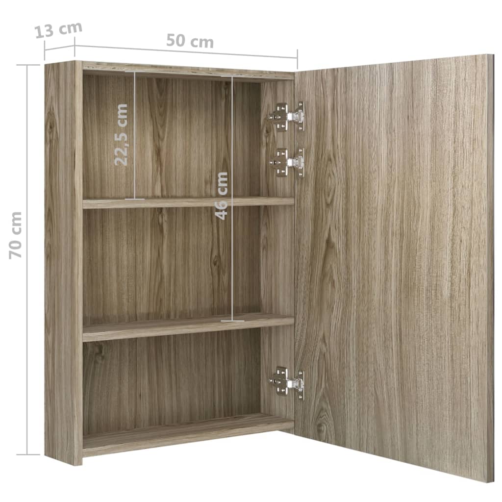 vidaXL LED Bathroom Mirror Cabinet Oak 50x13x70 cm