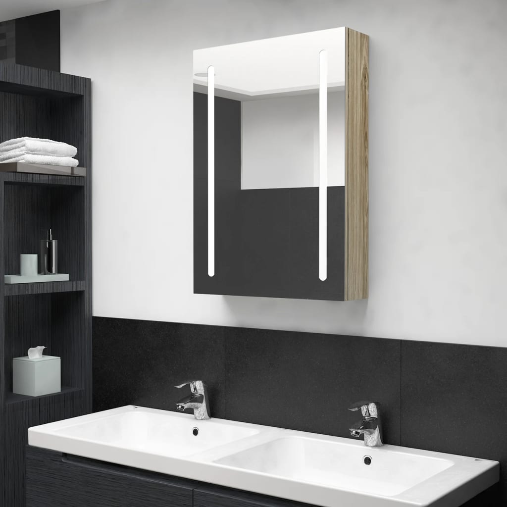 vidaXL LED Bathroom Mirror Cabinet Oak 50x13x70 cm