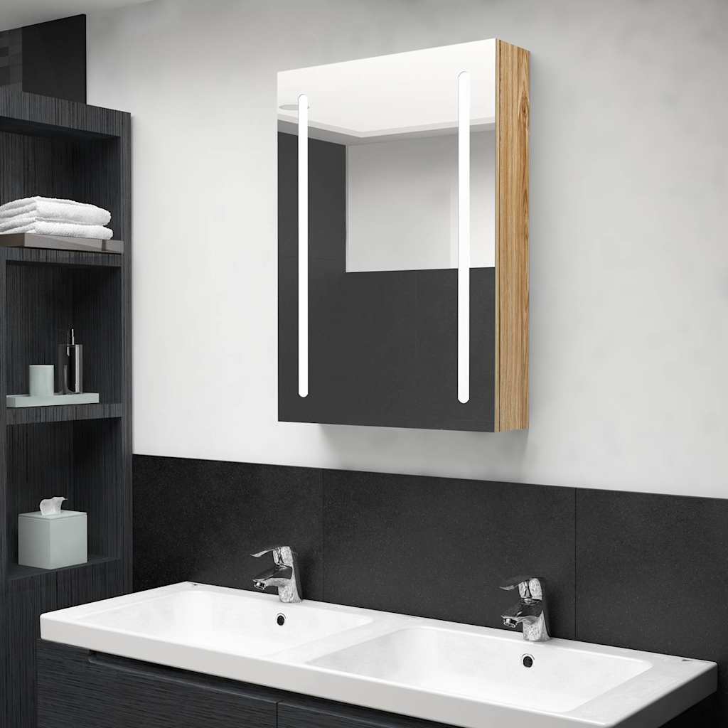 326499 vidaXL LED Bathroom Mirror Cabinet Oak 50x13x70 cm