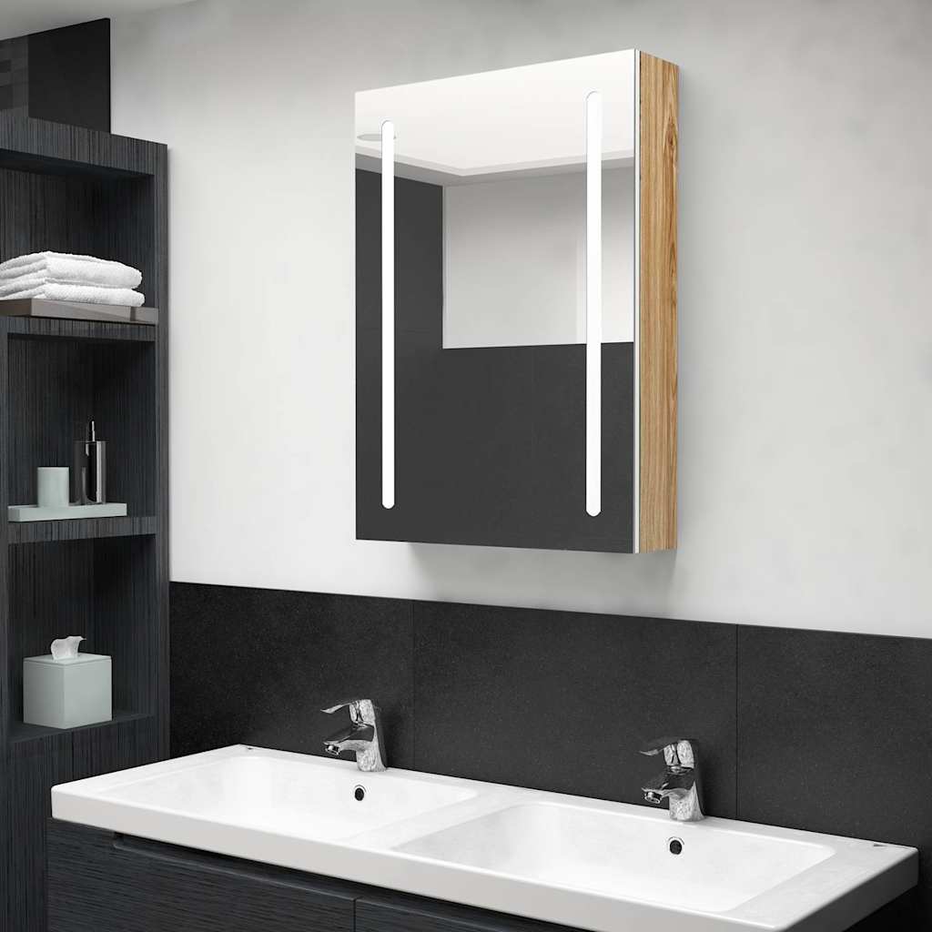 326500 vidaXL LED Bathroom Mirror Cabinet White and Oak 50x13x70 cm