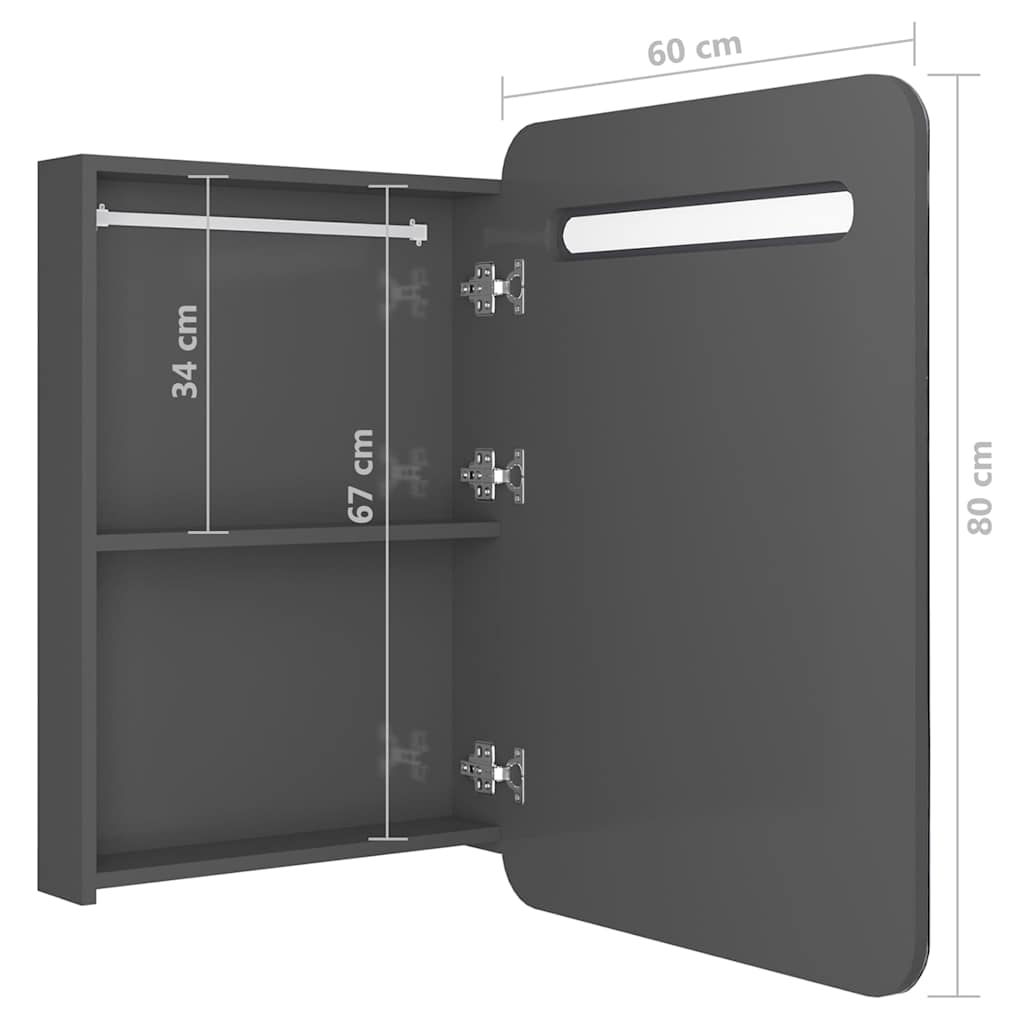 326506 vidaXL LED Bathroom Mirror Cabinet Shining Grey 60x11x80 cm