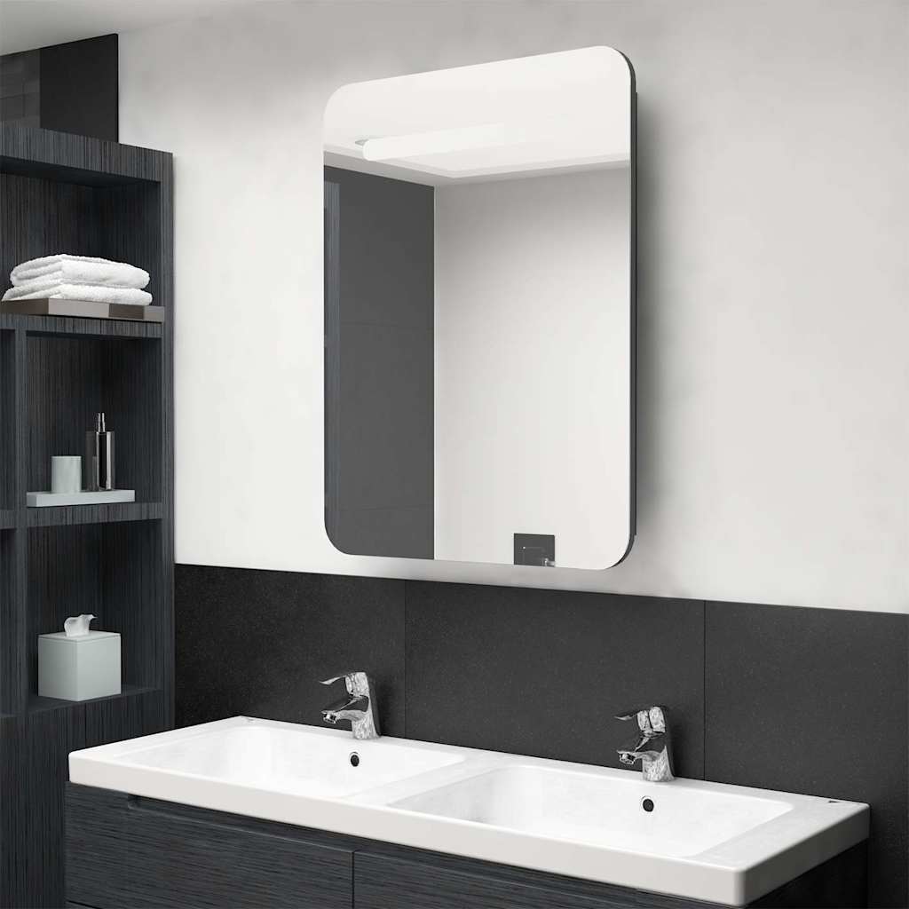 326506 vidaXL LED Bathroom Mirror Cabinet Shining Grey 60x11x80 cm