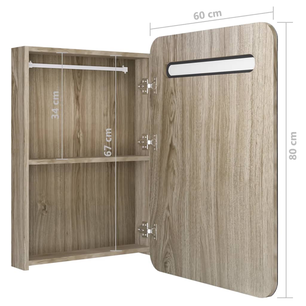 vidaXL LED Bathroom Mirror Cabinet Oak 60x11x80 cm