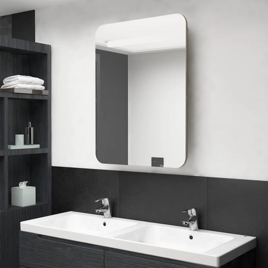 vidaXL LED Bathroom Mirror Cabinet Oak 60x11x80 cm