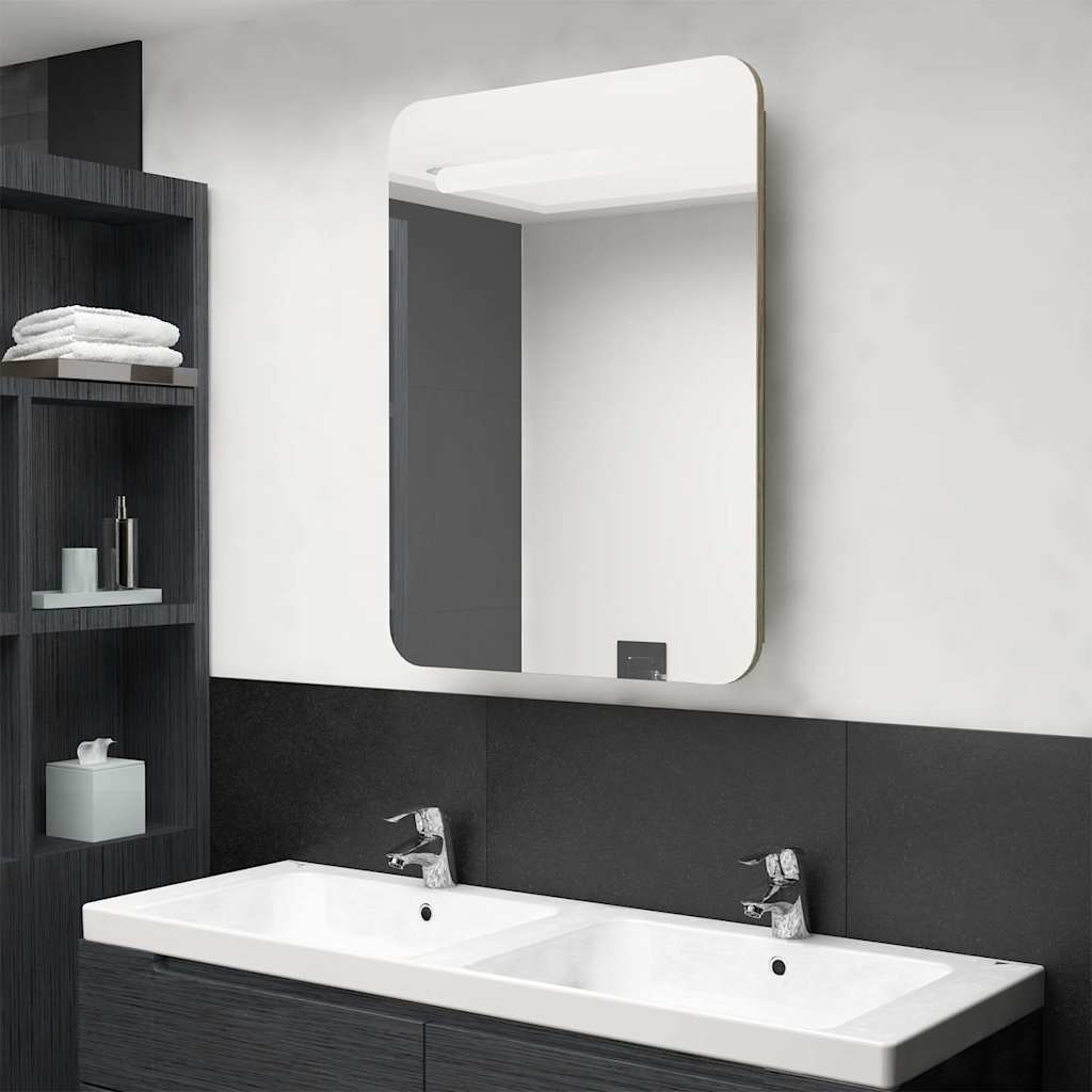 326507 vidaXL LED Bathroom Mirror Cabinet Oak 60x11x80 cm