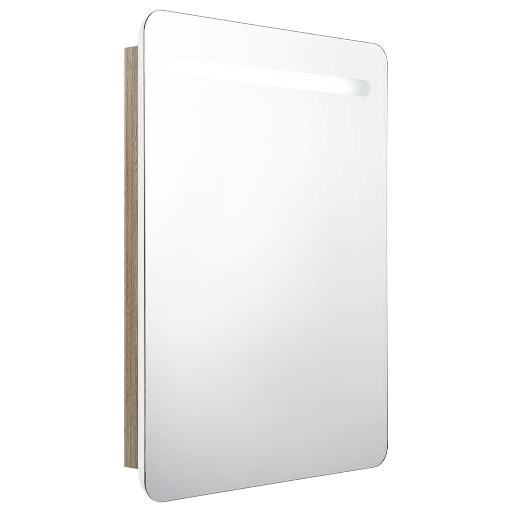 326508 vidaXL LED Bathroom Mirror Cabinet White and Oak 60x11x80 cm