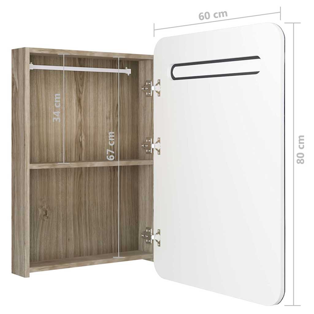 326508 vidaXL LED Bathroom Mirror Cabinet White and Oak 60x11x80 cm