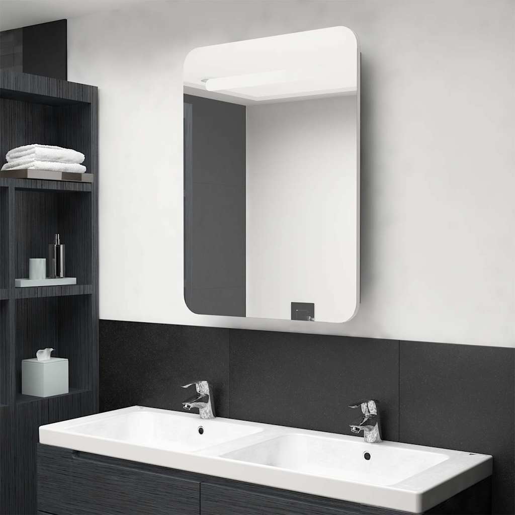 326508 vidaXL LED Bathroom Mirror Cabinet White and Oak 60x11x80 cm