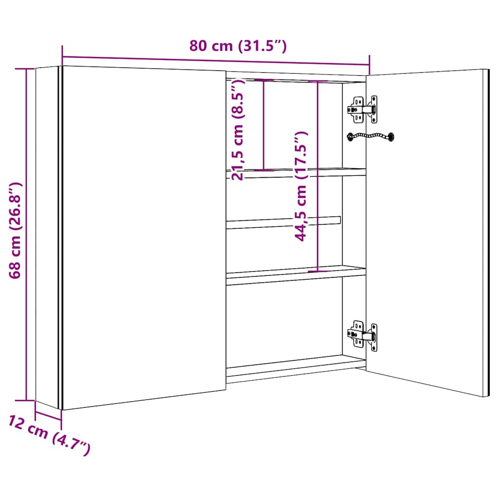 326511 vidaXL LED Bathroom Mirror Cabinet Concrete Grey 80x12x68 cm