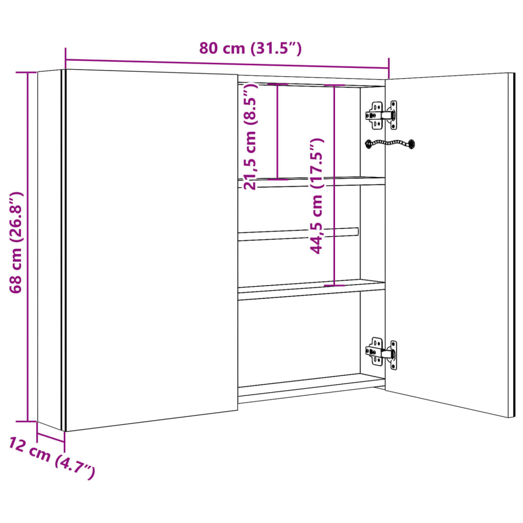 vidaXL LED Bathroom Mirror Cabinet Shining Black 80x12x68 cm