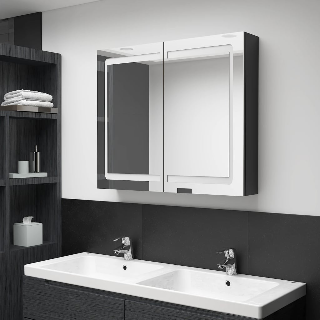 326512 vidaXL LED Bathroom Mirror Cabinet Shining Black 80x12x68 cm