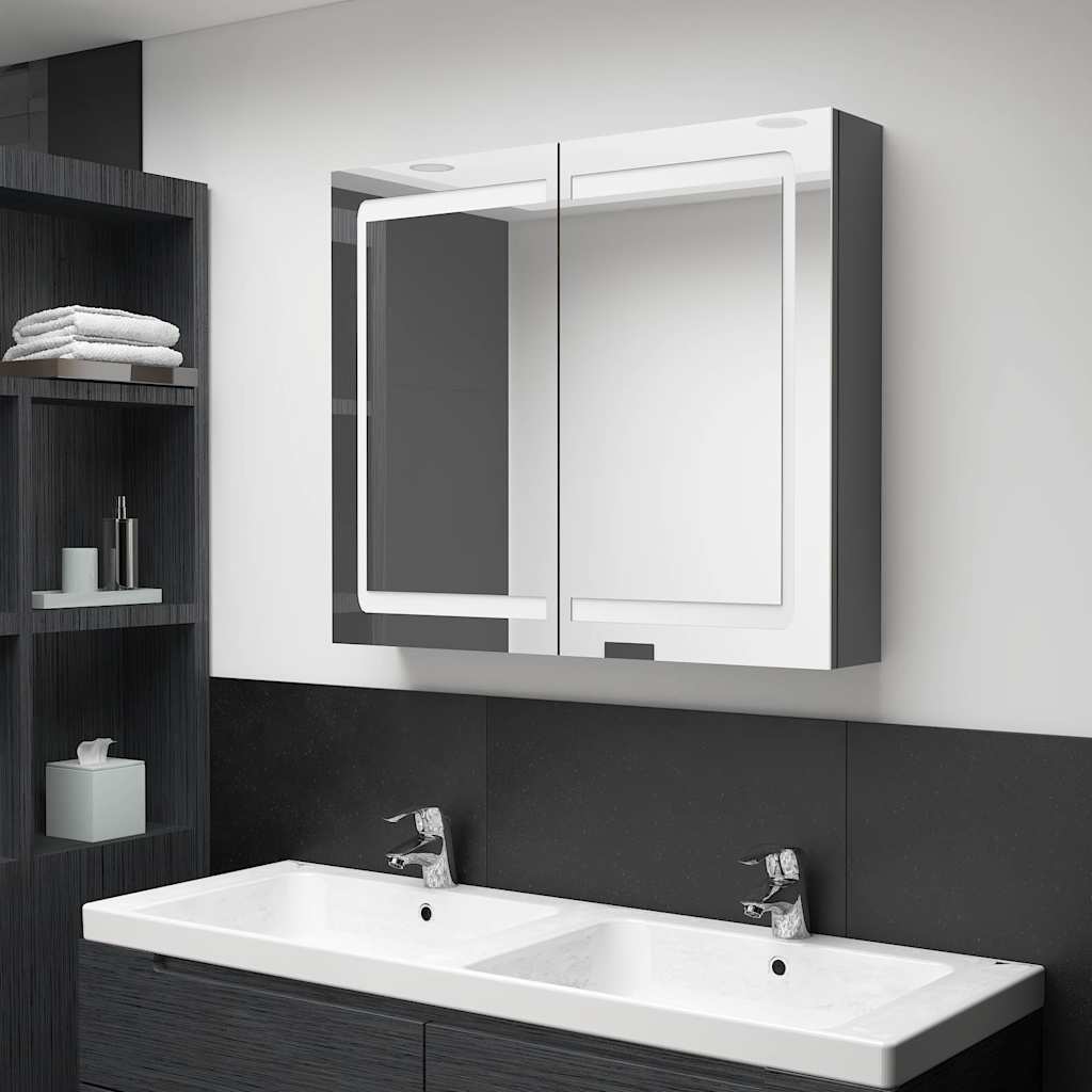 326513 vidaXL LED Bathroom Mirror Cabinet Grey 80x12x68 cm