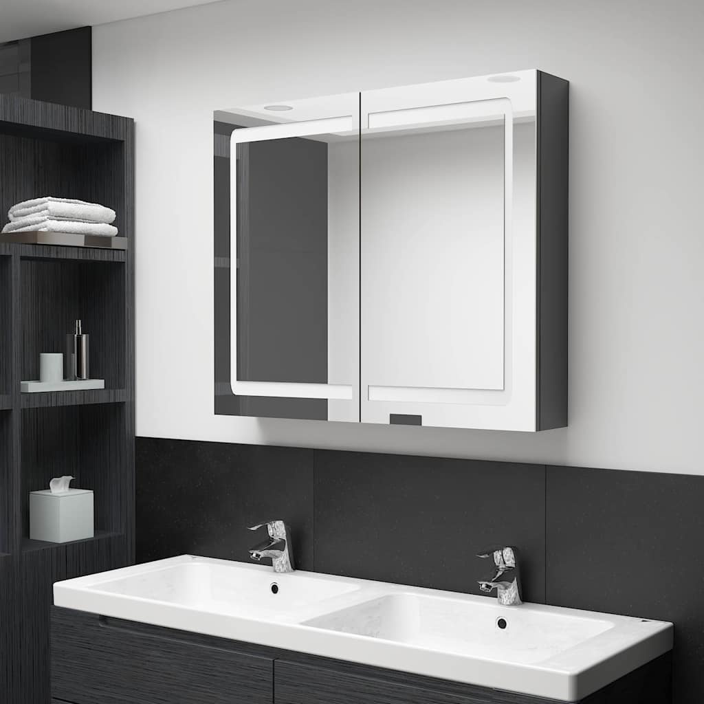 326514 vidaXL LED Bathroom Mirror Cabinet Shining Grey 80x12x68 cm