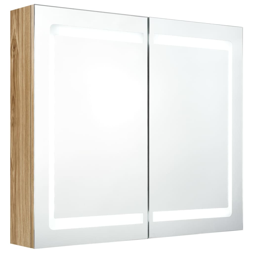 vidaXL LED Bathroom Mirror Cabinet Oak 80x12x68 cm