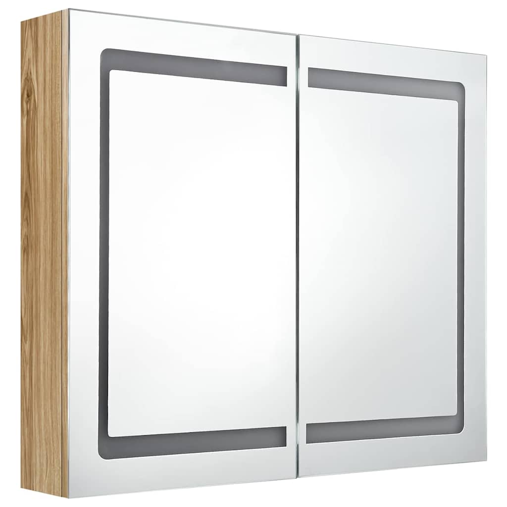 326515 vidaXL LED Bathroom Mirror Cabinet Oak 80x12x68 cm
