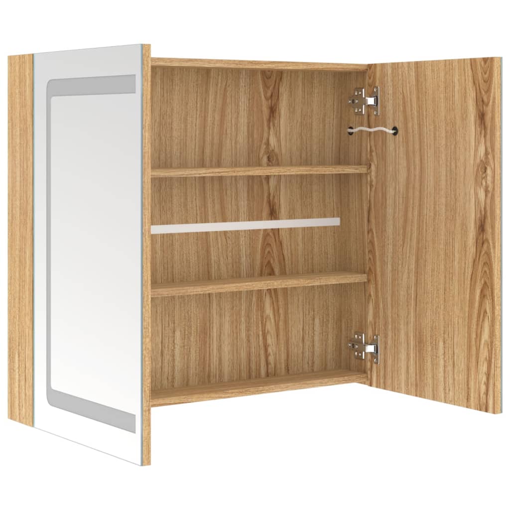 vidaXL LED Bathroom Mirror Cabinet Oak 80x12x68 cm