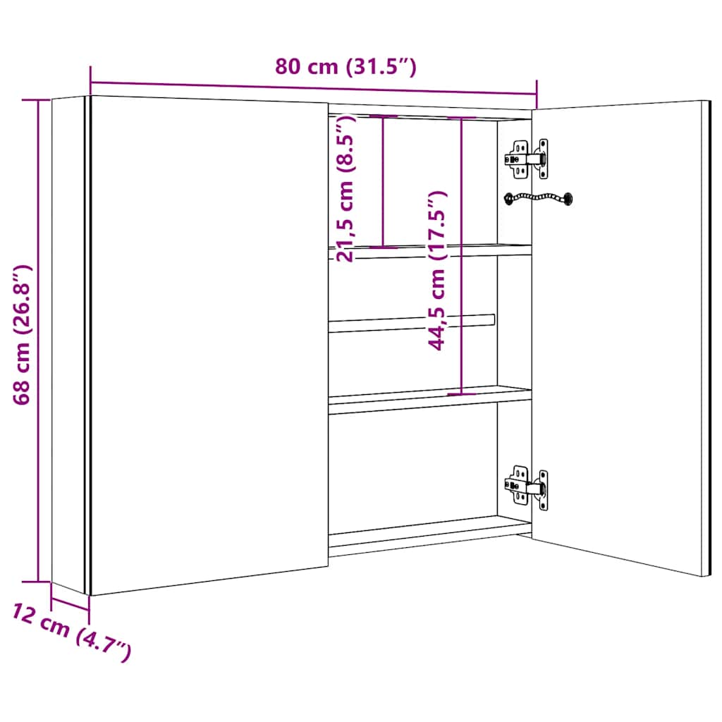 LED Bathroom Mirror Cabinet Oak 80x12x68 cm