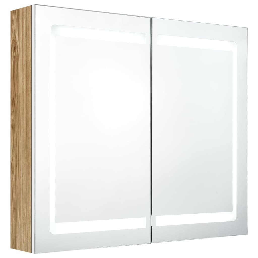 vidaXL LED Bathroom Mirror Cabinet White and Oak 80x12x68 cm