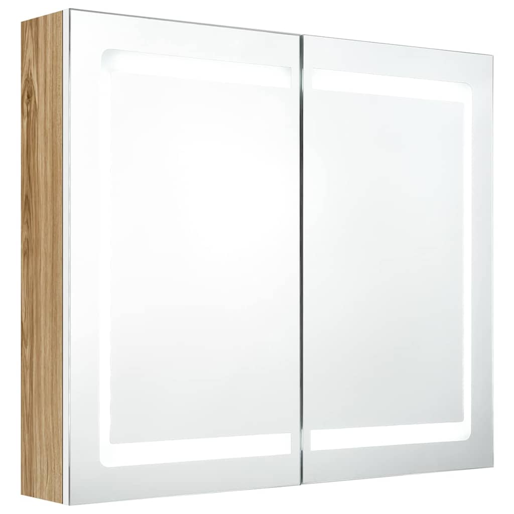 326516 vidaXL LED Bathroom Mirror Cabinet White and Oak 80x12x68 cm