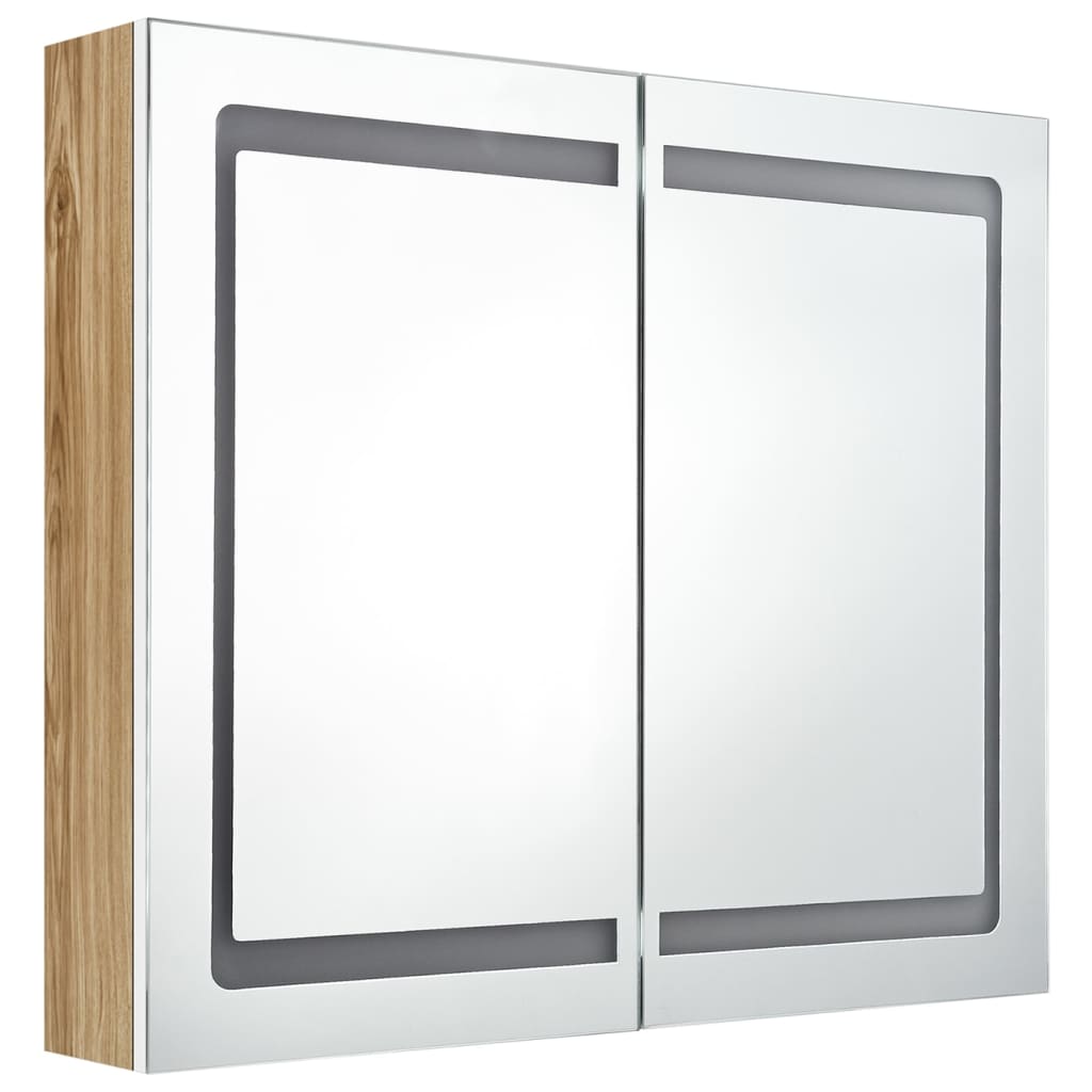 vidaXL LED Bathroom Mirror Cabinet White and Oak 80x12x68 cm