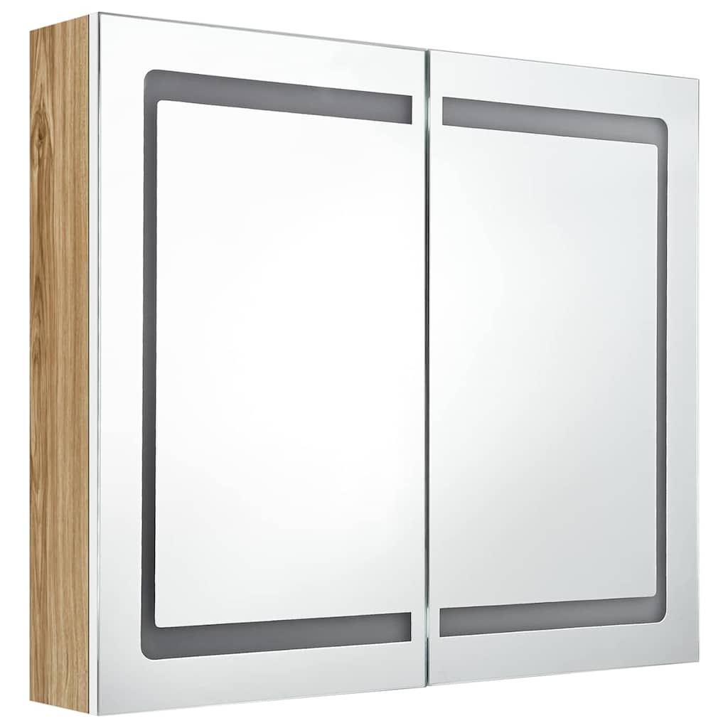 326516 vidaXL LED Bathroom Mirror Cabinet White and Oak 80x12x68 cm
