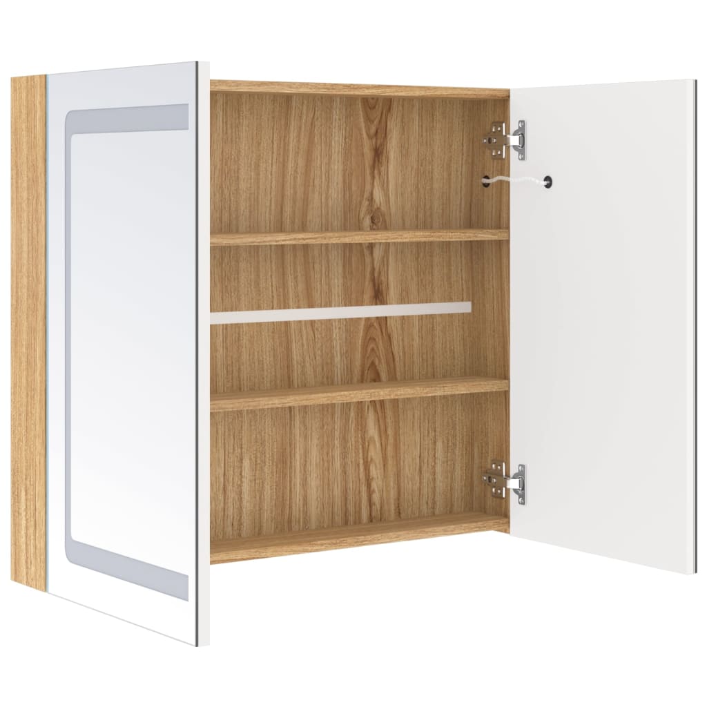 vidaXL LED Bathroom Mirror Cabinet White and Oak 80x12x68 cm