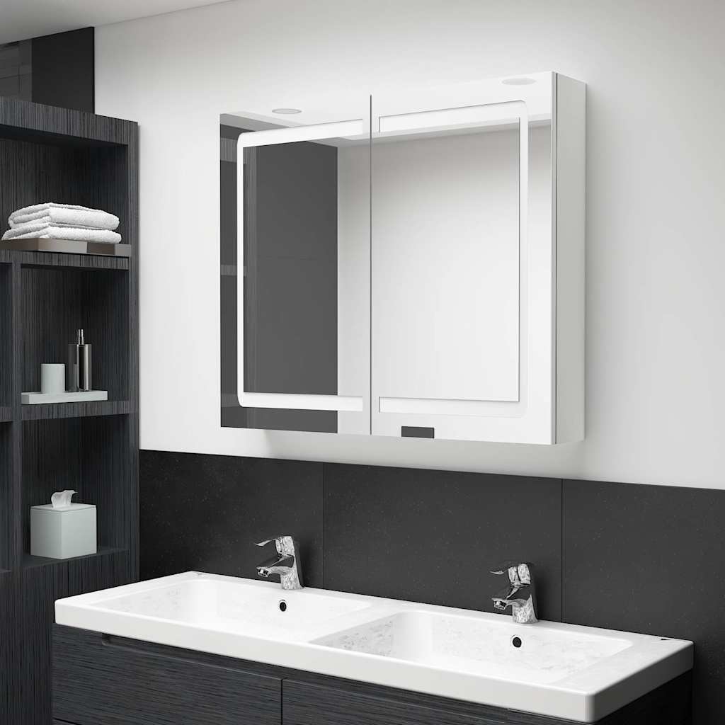 326517 vidaXL LED Bathroom Mirror Cabinet Shining White 80x12x68 cm