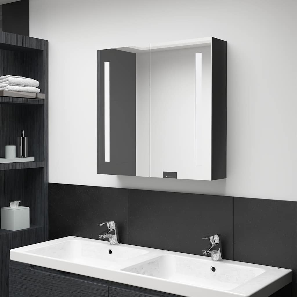 326519 vidaXL LED Bathroom Mirror Cabinet Shining Black 62x14x60 cm