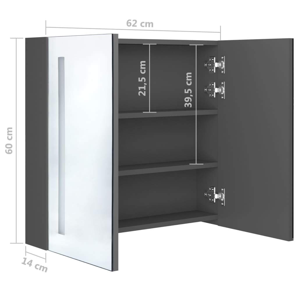 vidaXL LED Bathroom Mirror Cabinet Grey 62x14x60 cm