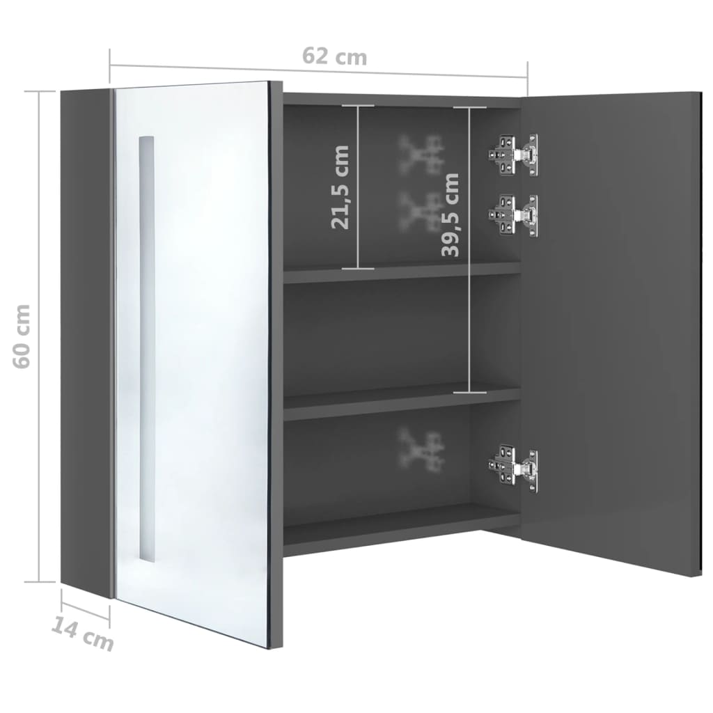 vidaXL LED Bathroom Mirror Cabinet Shining Grey 62x14x60 cm