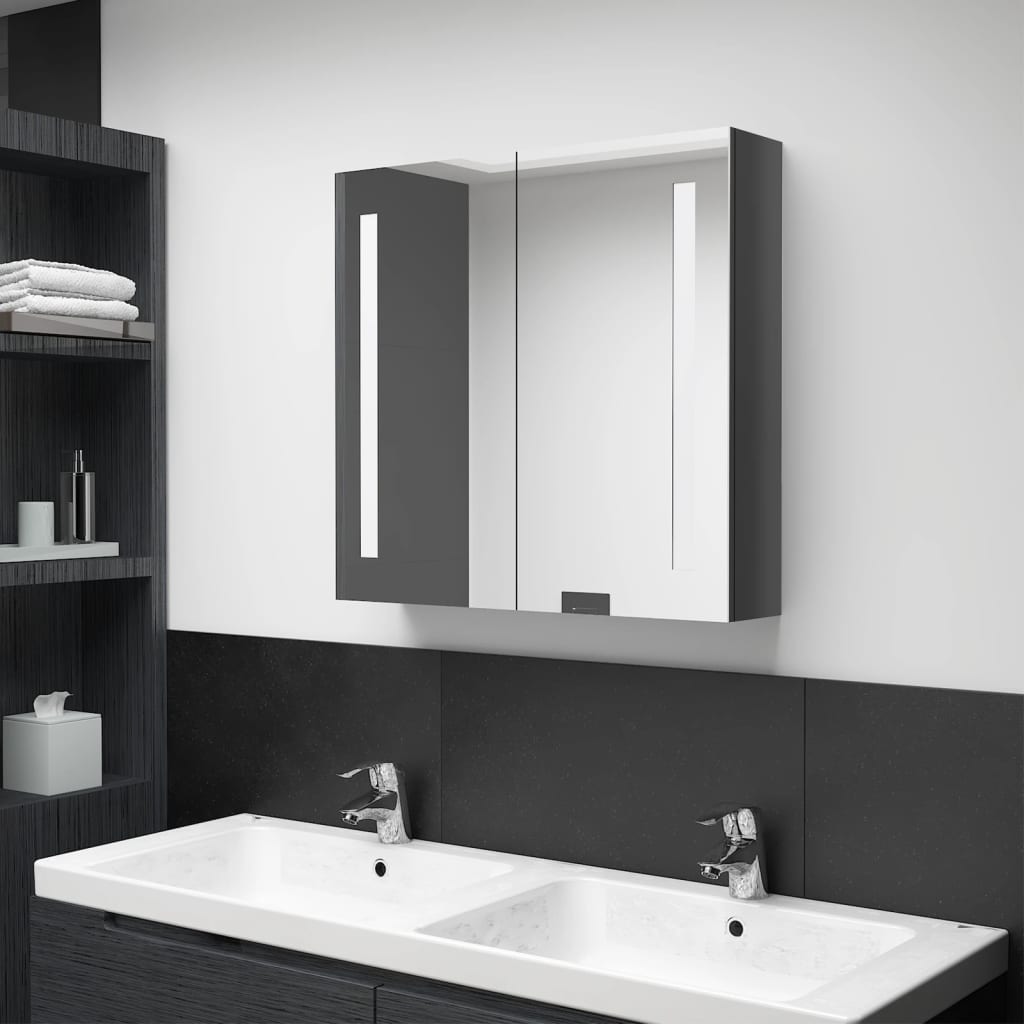 vidaXL LED Bathroom Mirror Cabinet Shining Grey 62x14x60 cm