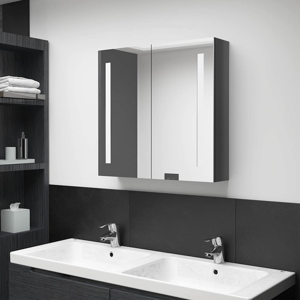 326521 vidaXL LED Bathroom Mirror Cabinet Shining Grey 62x14x60 cm