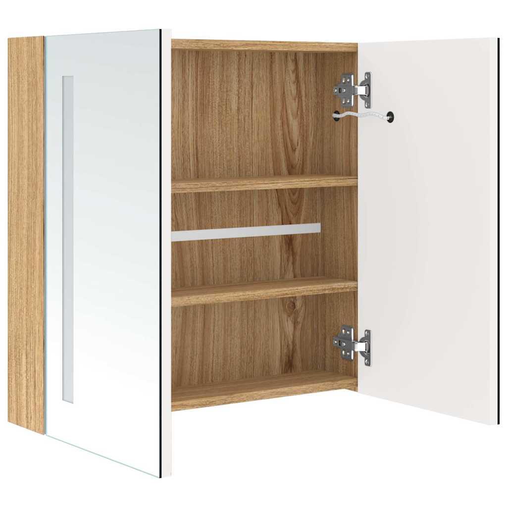 326523 vidaXL LED Bathroom Mirror Cabinet White and Oak 62x14x60 cm