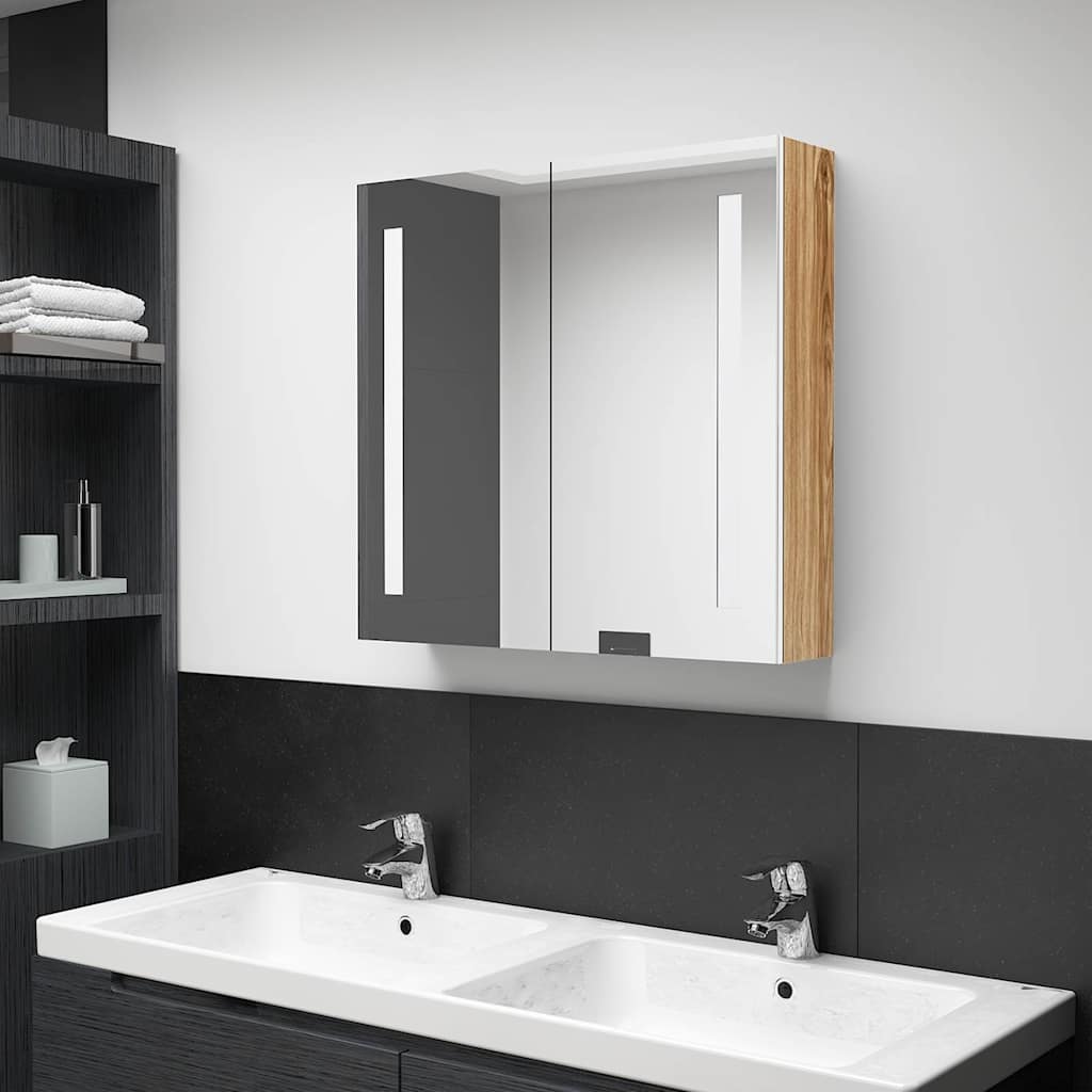 326523 vidaXL LED Bathroom Mirror Cabinet White and Oak 62x14x60 cm