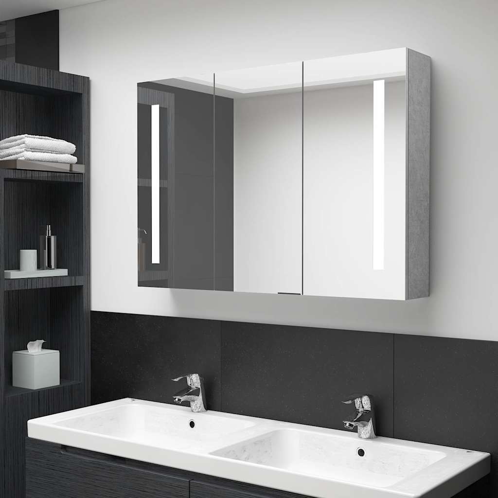 326525 vidaXL LED Bathroom Mirror Cabinet Concrete Grey 89x14x62 cm