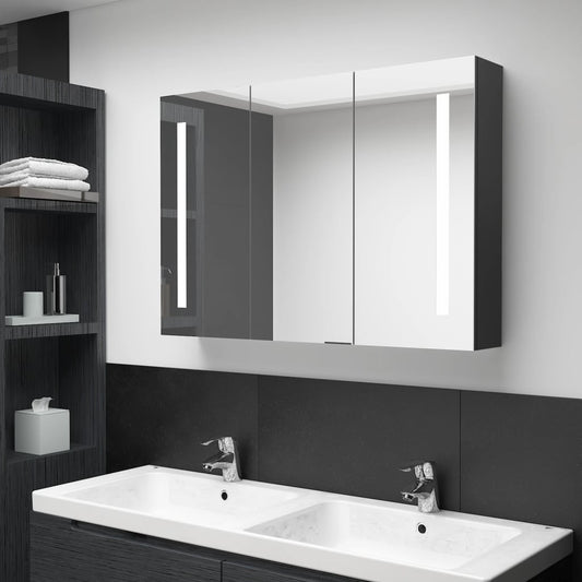 vidaXL LED Bathroom Mirror Cabinet 89x14x62 cm Shining Black