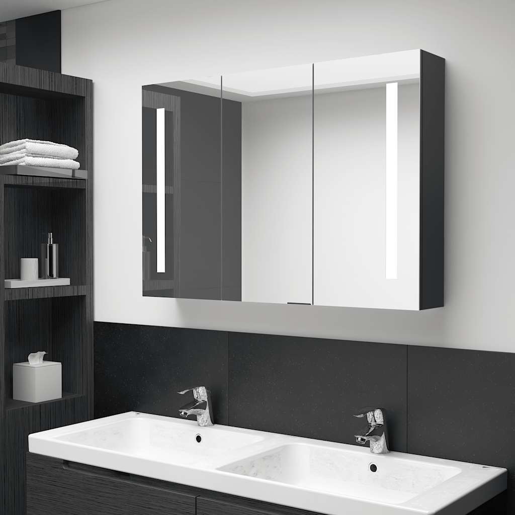 326526 vidaXL LED Bathroom Mirror Cabinet 89x14x62 cm Shining Black