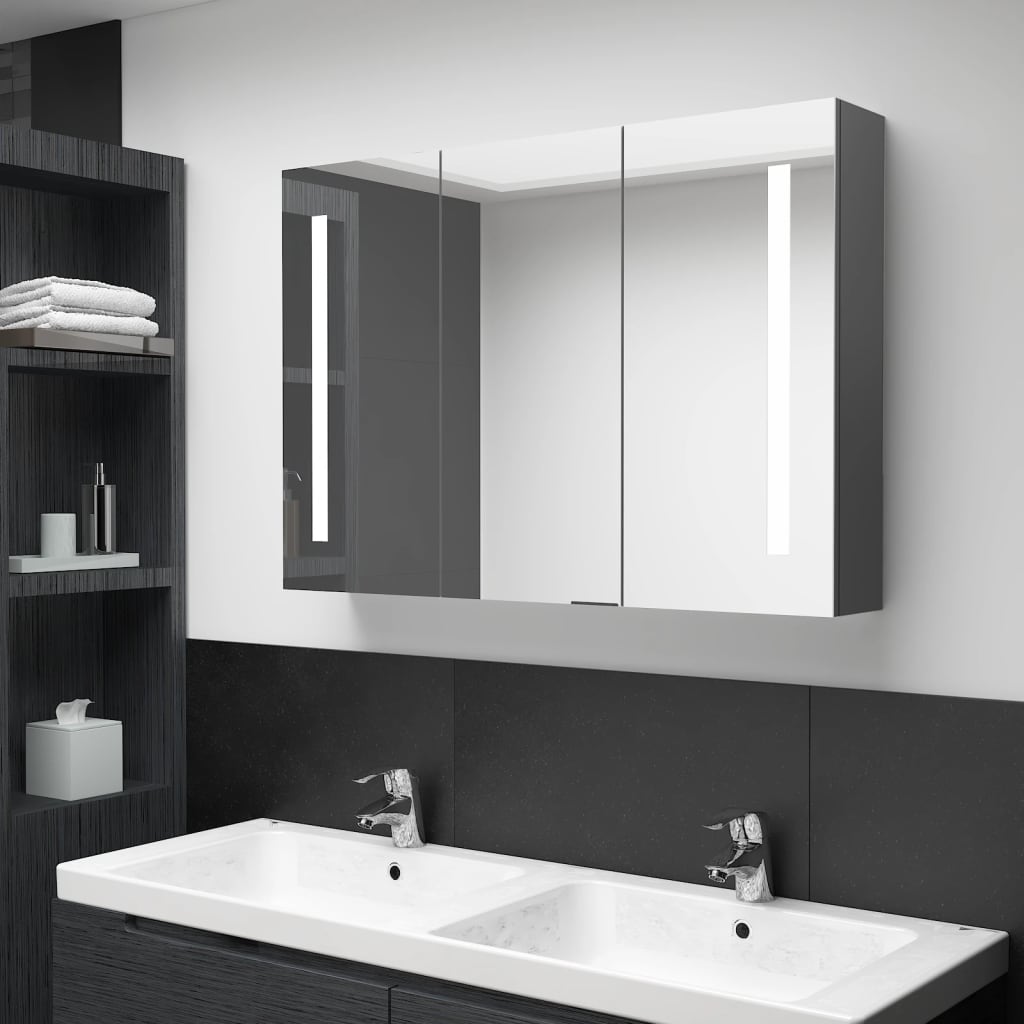 vidaXL LED Bathroom Mirror Cabinet 89x14x62 cm Grey