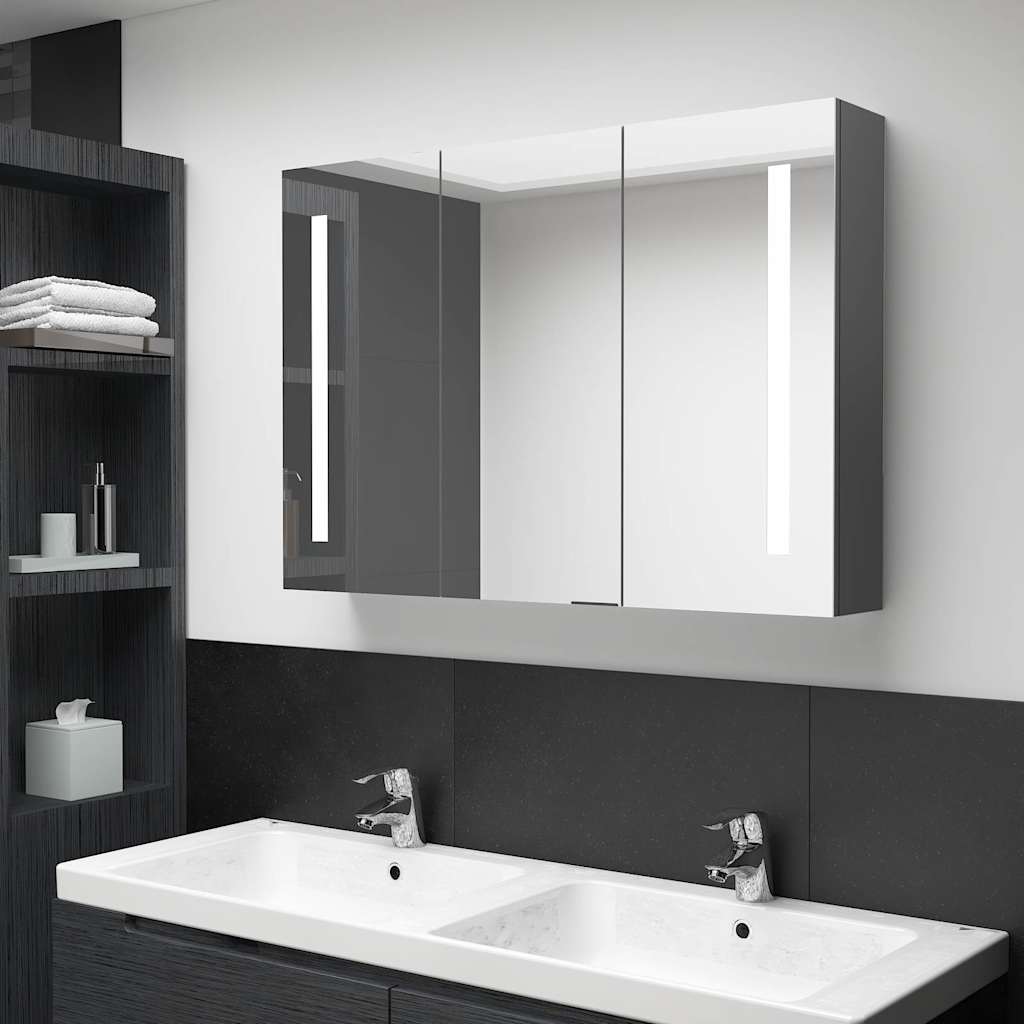 326527 vidaXL LED Bathroom Mirror Cabinet 89x14x62 cm Grey