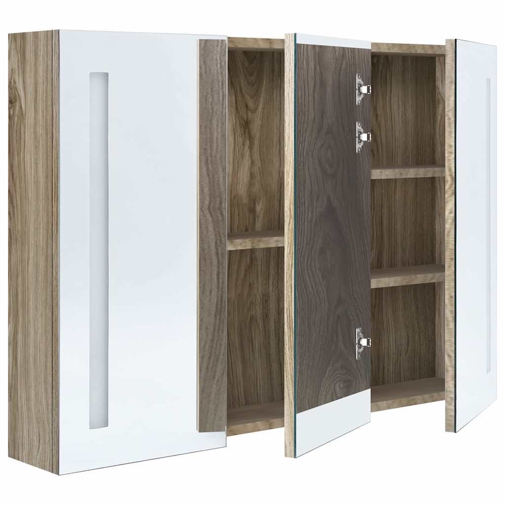 326529 vidaXL LED Bathroom Mirror Cabinet 89x14x62 cm Oak
