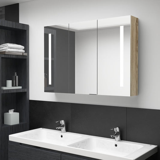 vidaXL LED Bathroom Mirror Cabinet 89x14x62 cm Oak