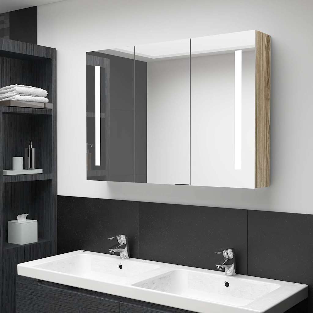 326529 vidaXL LED Bathroom Mirror Cabinet 89x14x62 cm Oak