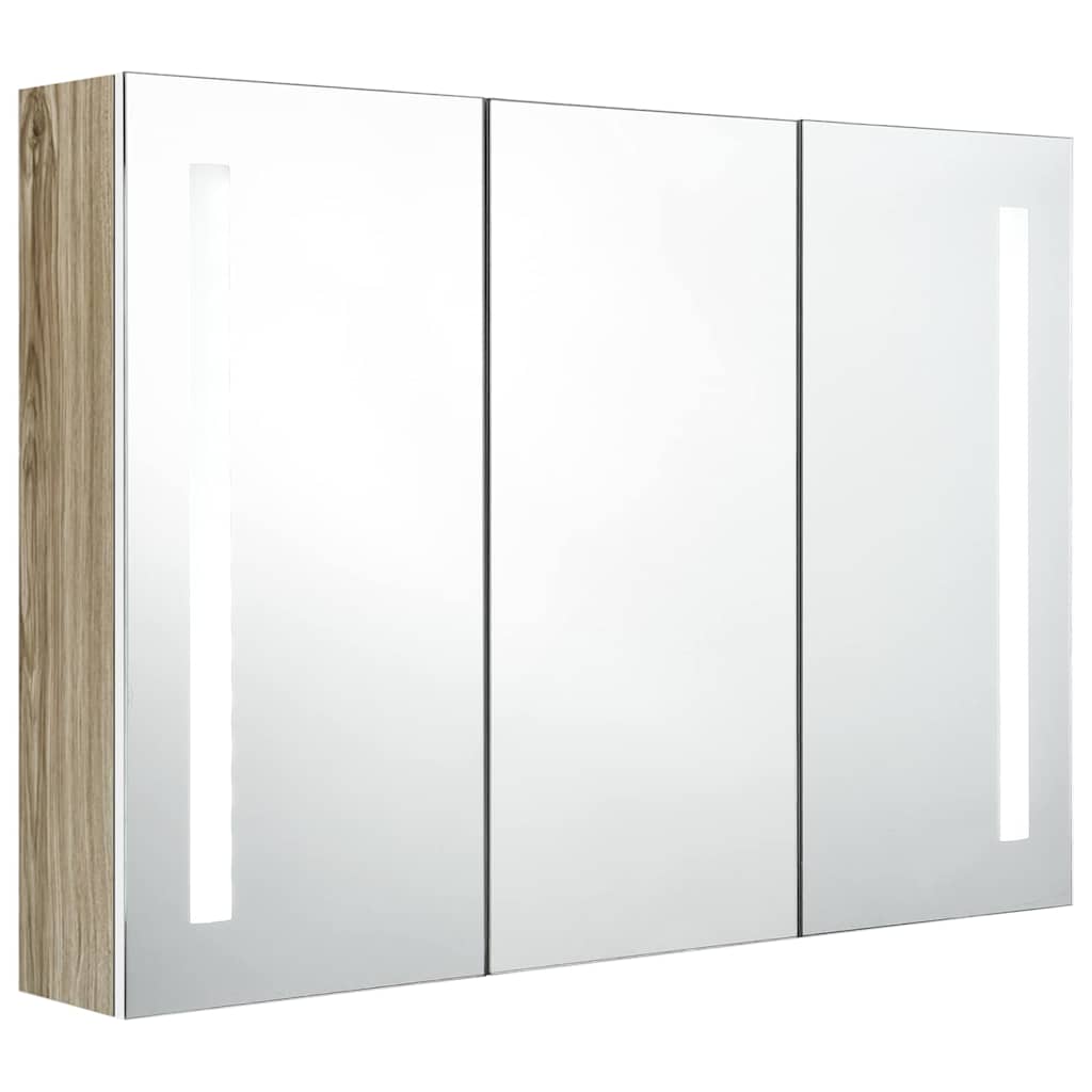 326530 vidaXL LED Bathroom Mirror Cabinet 89x14x62 cm White and Oak