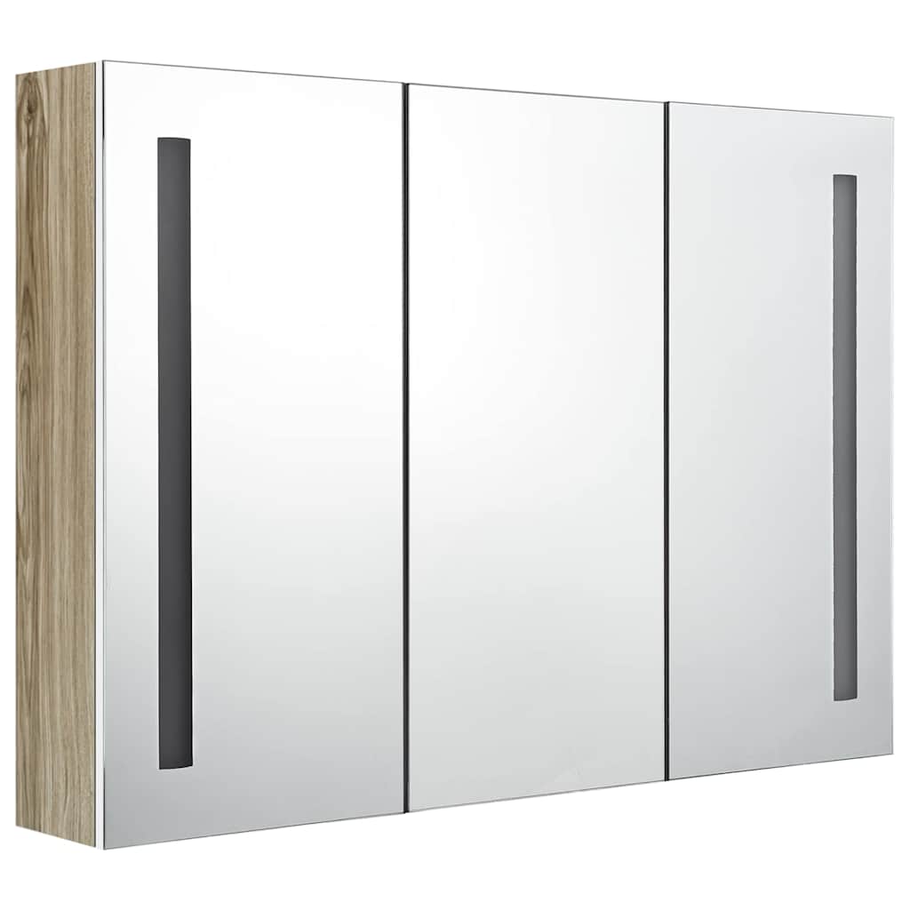 326530 vidaXL LED Bathroom Mirror Cabinet 89x14x62 cm White and Oak