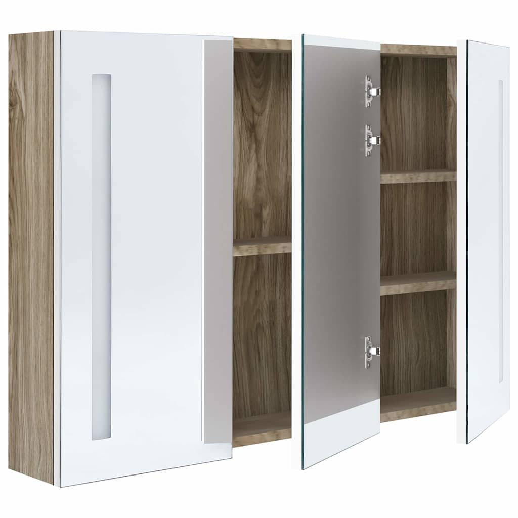 326530 vidaXL LED Bathroom Mirror Cabinet 89x14x62 cm White and Oak