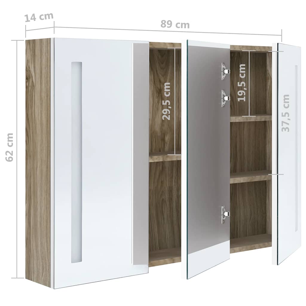 Bathroom Cabinet | White and Oak | MDF with melamine finish, glass mirror