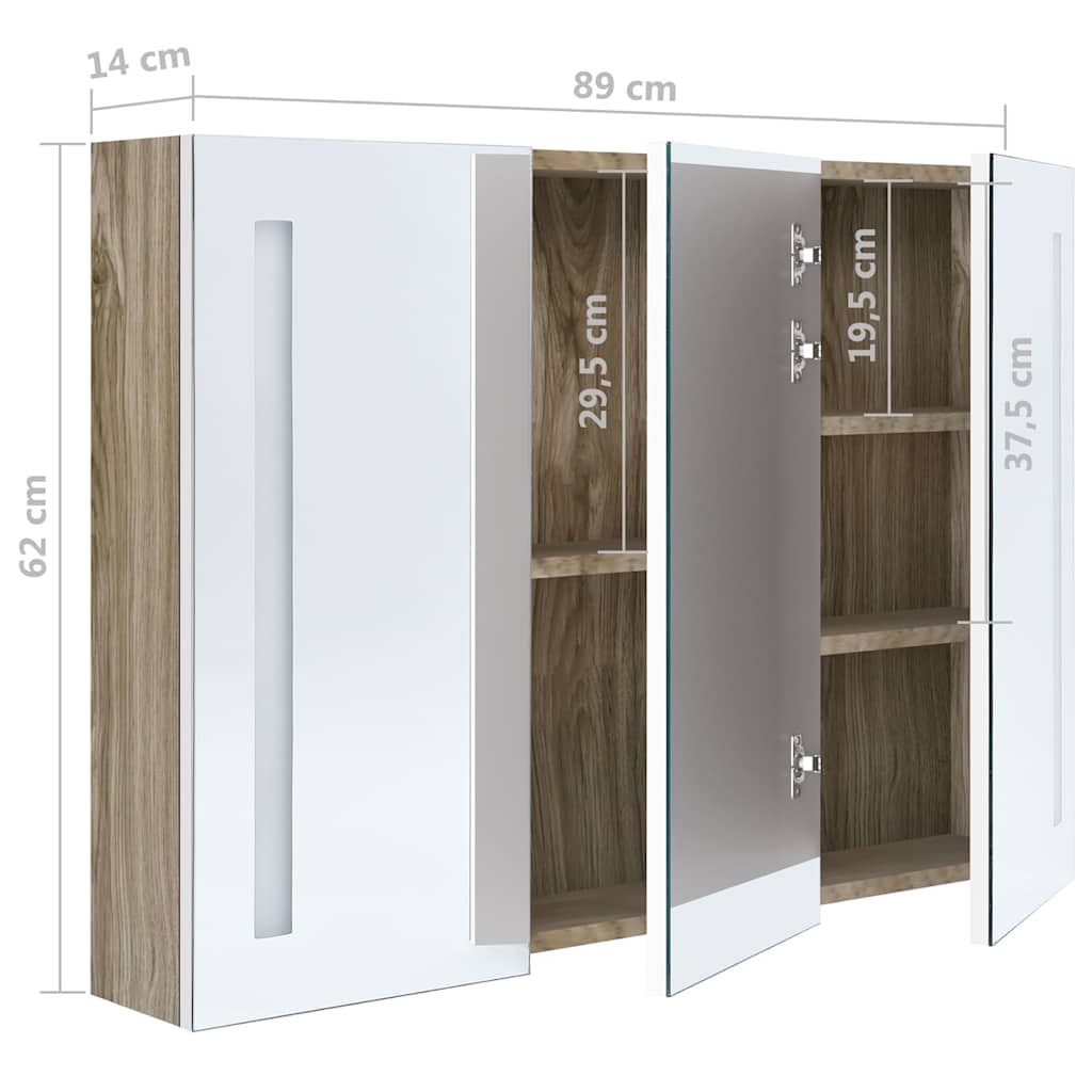 326530 vidaXL LED Bathroom Mirror Cabinet 89x14x62 cm White and Oak