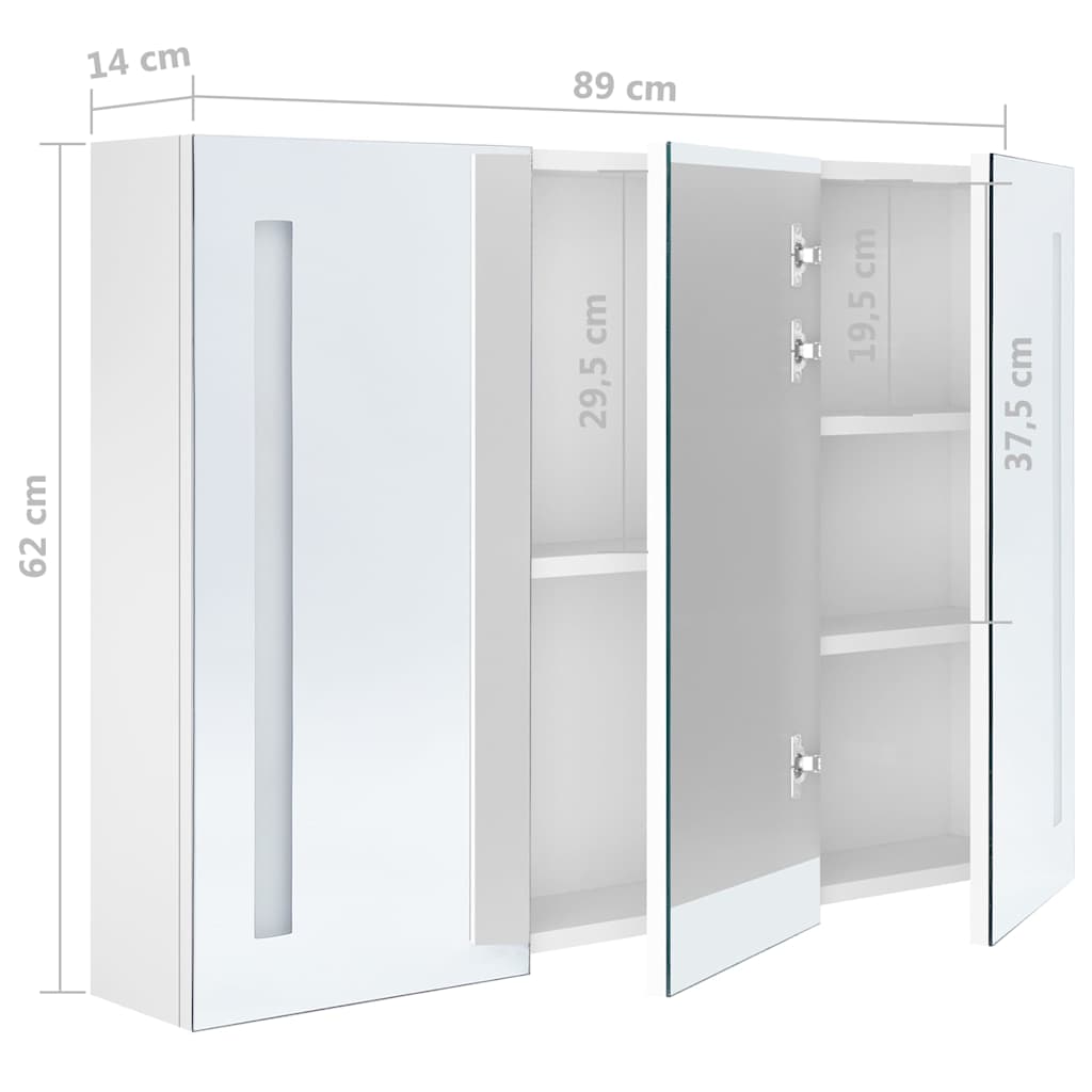 326531 vidaXL LED Bathroom Mirror Cabinet 89x14x62 cm Shining White